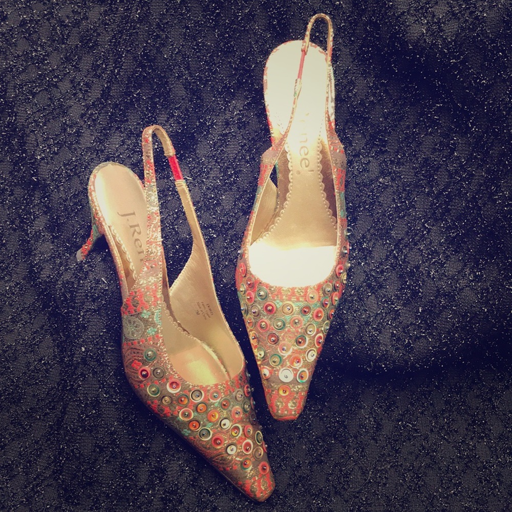 Fabric, sequence & beads sling back - exquisite